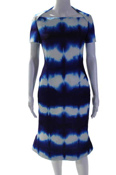 Giles Couture Womens Silk Tie Dye Short Sleeve Mid-Calf Dress Blue Size S