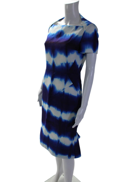 Giles Couture Womens Silk Tie Dye Short Sleeve Mid-Calf Dress Blue Size S