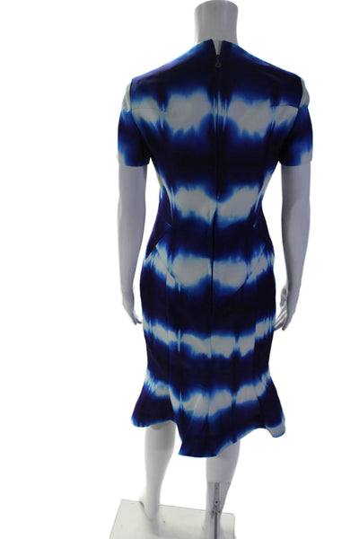 Giles Couture Womens Silk Tie Dye Short Sleeve Mid-Calf Dress Blue Size S