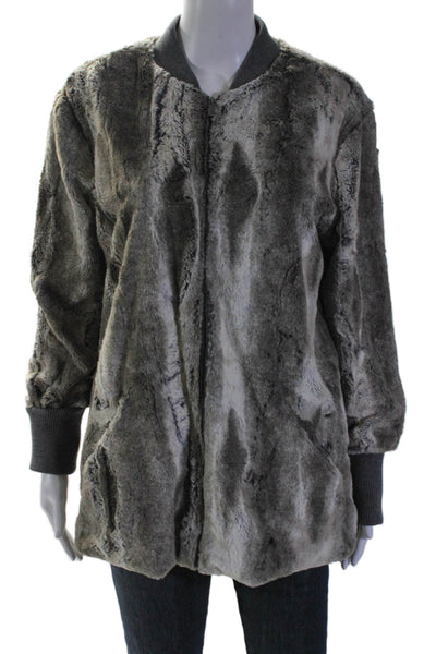 Splendid Womens Textured Long Sleeve Full Zip Sherpa Jacket Gray Size M