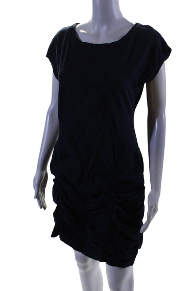 Wearables Womens Cotton Short Sleeve Lined Ruched Fitted Short Dress Navy Size M