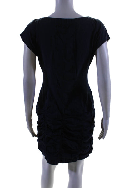 Wearables Womens Cotton Short Sleeve Lined Ruched Fitted Short Dress Navy Size M