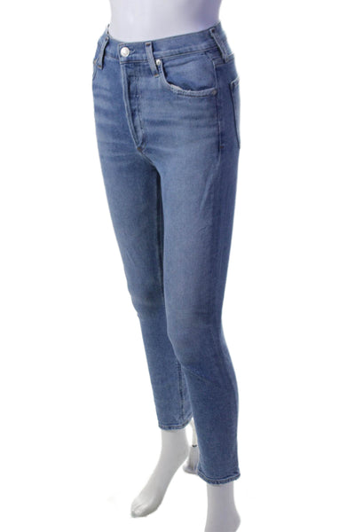 Agolde Womens Cotton Button Zip Skinny Leg Denim Jeans Blue Size EUR 24