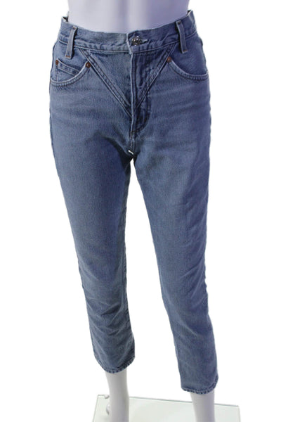 Agolde Womens Cotton Zip Button Light Wash Denim Jeans Blue Size EUR 24