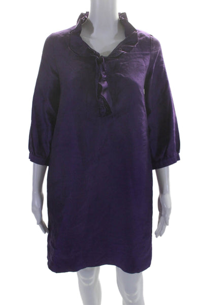 Kate Spade Womens Ruffled Long Sleeved V Neck Buttoned Dress Purple Size XS