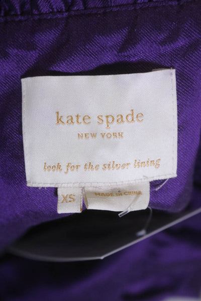 Kate Spade Womens Ruffled Long Sleeved V Neck Buttoned Dress Purple Size XS