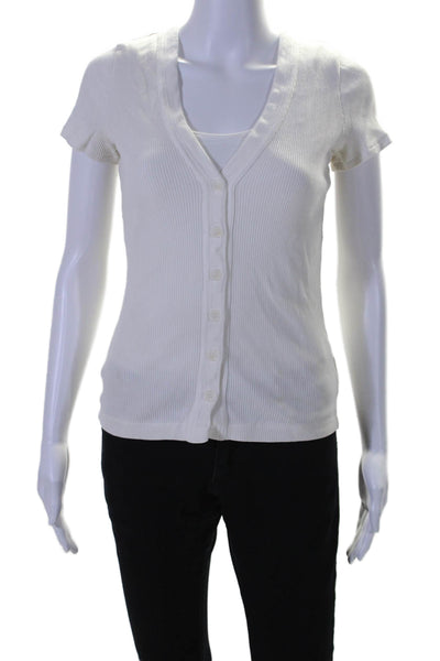 Citizens of Humanity Womens Button-Up Ribbed V-neck Blouse White Size S