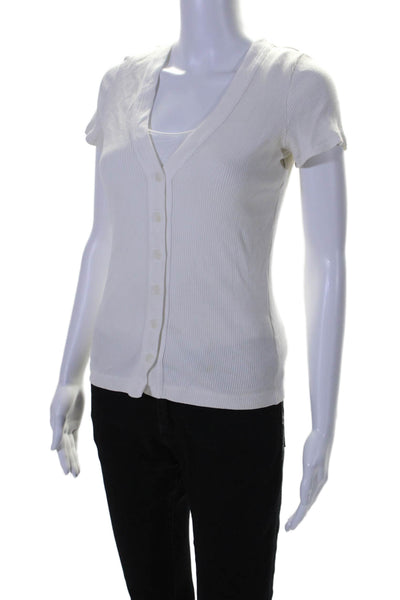 Citizens of Humanity Womens Button-Up Ribbed V-neck Blouse White Size S