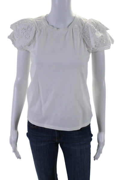 Veronica Beard Womens Cotton White Eyelet Layered Short Sleeve Blouse Top Size X