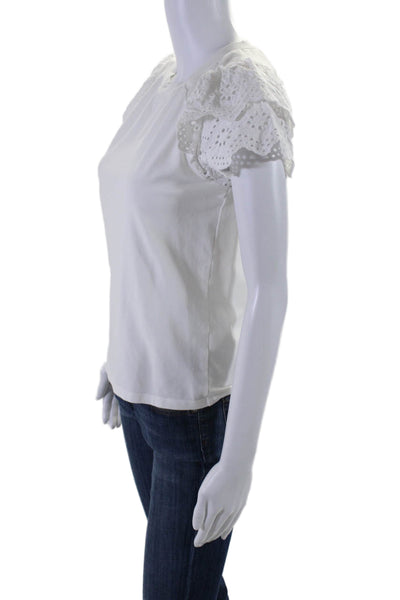 Veronica Beard Womens Cotton White Eyelet Layered Short Sleeve Blouse Top Size X