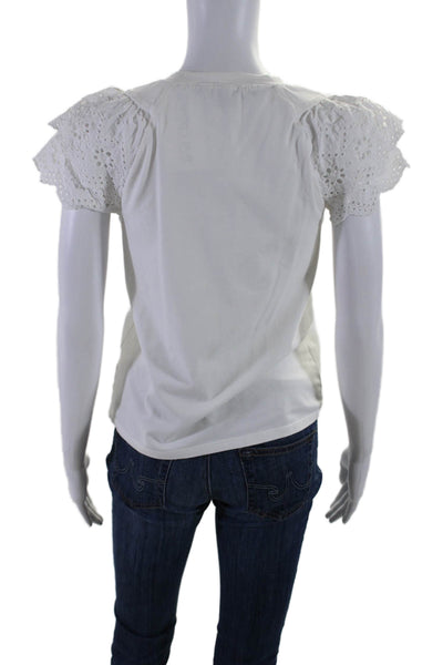 Veronica Beard Womens Cotton White Eyelet Layered Short Sleeve Blouse Top Size X