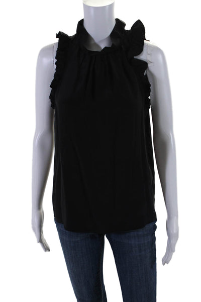 Frame Womens Silk Black Ruffle Detail Sleeveless Crew Neck Blouse Top Size S