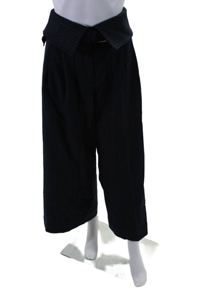 ALC Women's Hook Closure Belted Wide Leg Pinstripe Dress Pants Black Size 6