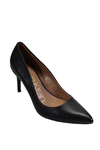 Calvin Klein Womens Leather Pointed Toe Slide On Kamara Pumps Black Size 7.5