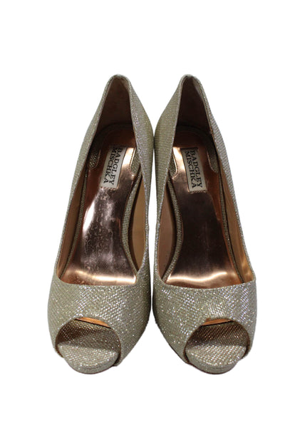 Badgley Mischka Womens Peep Toe Metallic Stiletto Heels Pumps Gold Silver Size 9