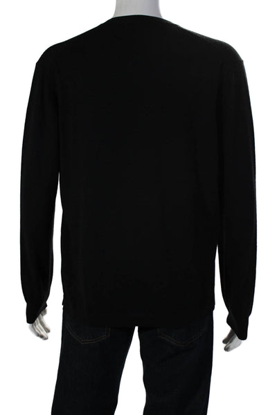 Gran Sasso Mens Wool Knit V-Neck Short Sleeve Pullover Sweater Black Size 50