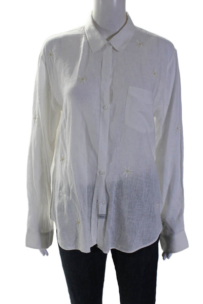 Rails Womens Linen White Floral Embroidered Long Sleeve Button Down Shirt Size M