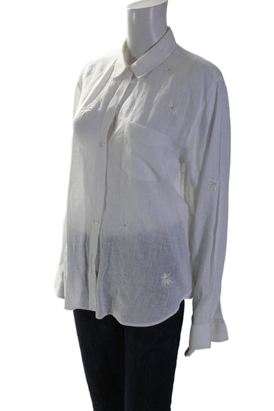 Rails Womens Linen White Floral Embroidered Long Sleeve Button Down Shirt Size M