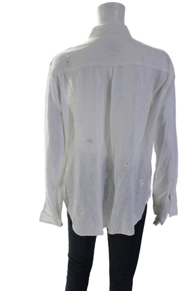 Rails Womens Linen White Floral Embroidered Long Sleeve Button Down Shirt Size M