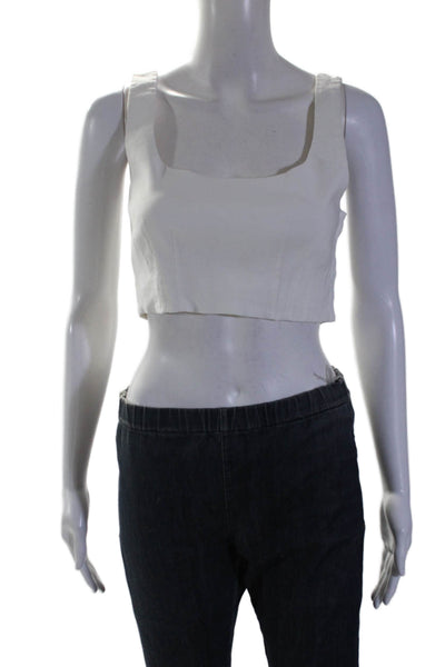 A.L.C. Womens Linen White Scoop Neck Zip Side Sleeveless Crop Top Size 4