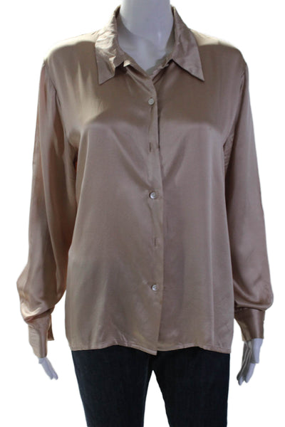 Eagle's Eye Womens Silk Long Sleeve Button Up Sleek Blouse Top Nude Pink Size L