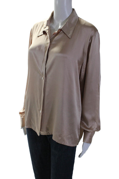 Eagle's Eye Womens Silk Long Sleeve Button Up Sleek Blouse Top Nude Pink Size L