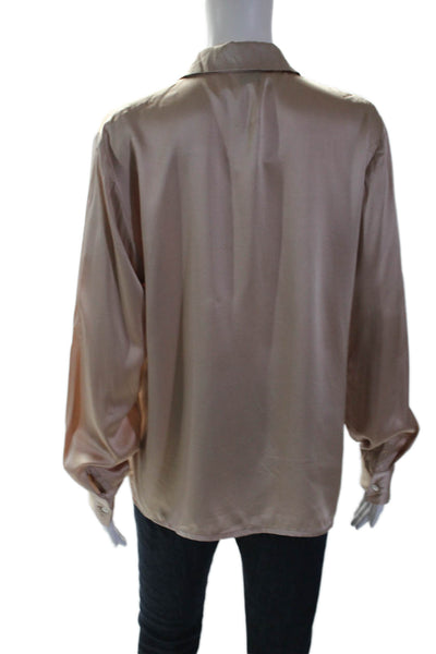 Eagle's Eye Womens Silk Long Sleeve Button Up Sleek Blouse Top Nude Pink Size L