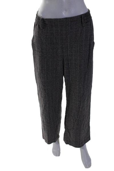 Wilfred Womens Wool Elastic Waistband Straight Leg Plaid Pants Gray Size L