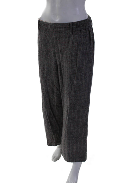 Wilfred Womens Wool Elastic Waistband Straight Leg Plaid Pants Gray Size L