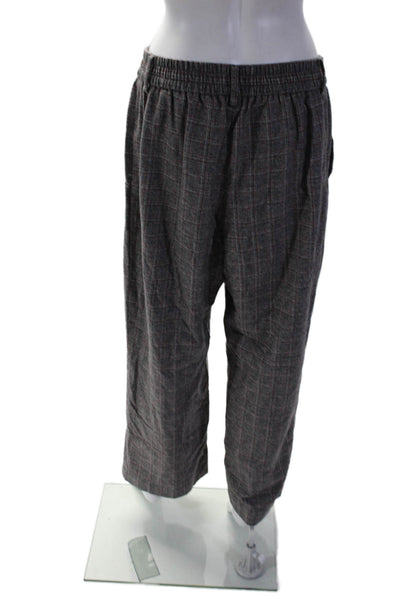 Wilfred Womens Wool Elastic Waistband Straight Leg Plaid Pants Gray Size L