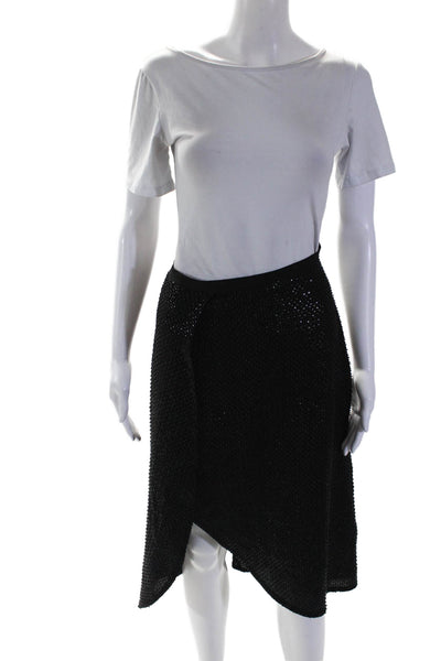 Halston Heritage Womens Textured Zip Sequence Beaded Asymmetrical Skirt Black Si