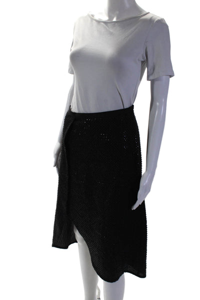 Halston Heritage Womens Textured Zip Sequence Beaded Asymmetrical Skirt Black Si