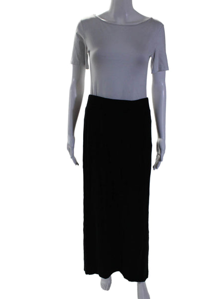 Splendid Womens Textured Elastic Waistband Mid Length Slit Knit Skirt Black Size