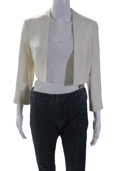 Kay Unger Womens Silk Long Sleeved Open Front Cropped Blazer White Size 6