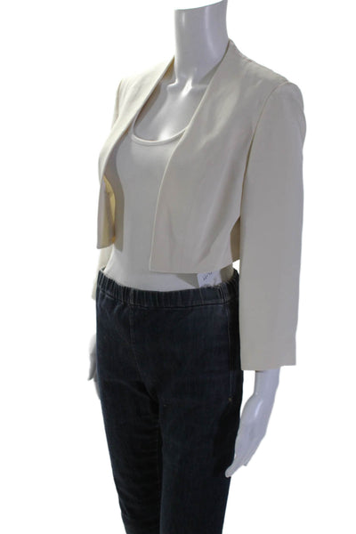 Kay Unger Womens Silk Long Sleeved Open Front Cropped Blazer White Size 6