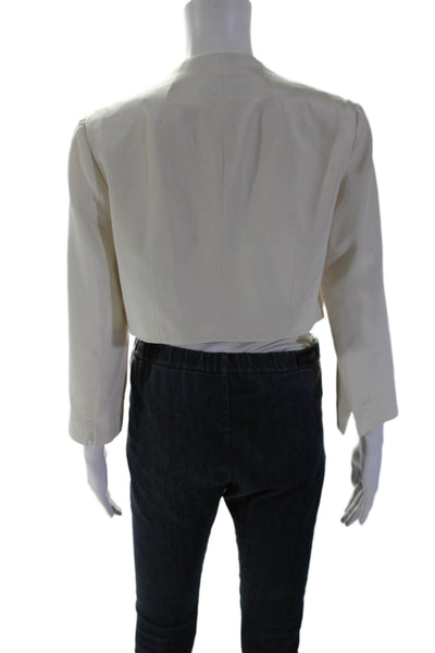 Kay Unger Womens Silk Long Sleeved Open Front Cropped Blazer White Size 6