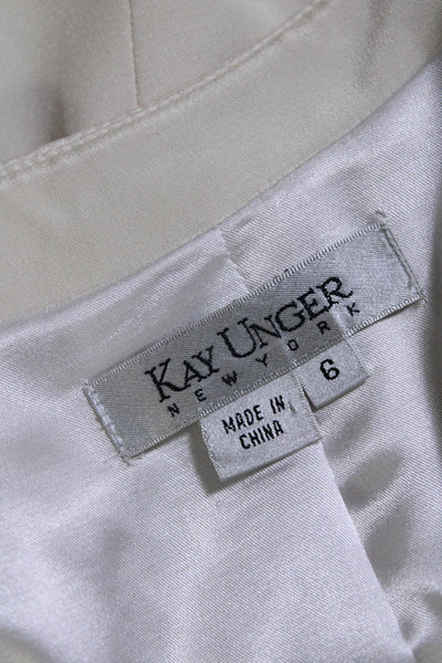 Kay Unger Womens Silk Long Sleeved Open Front Cropped Blazer White Size 6