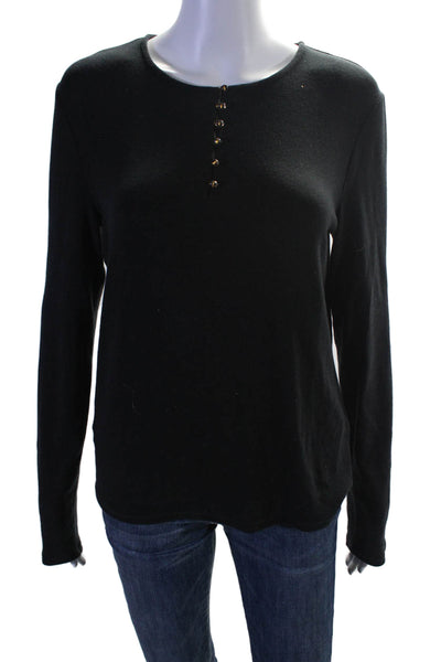 Vince Womens Long Sleeve Round Neck Button Up Blouse Black Size L