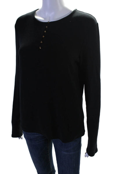 Vince Womens Long Sleeve Round Neck Button Up Blouse Black Size L