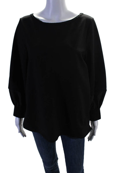 Kobi Halperin Womens Cotton Balloon Sleeve Embroidered Trim Blouse Black Size S