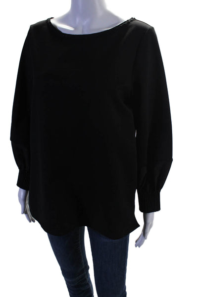 Kobi Halperin Womens Cotton Balloon Sleeve Embroidered Trim Blouse Black Size S