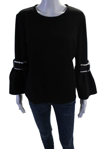 Edward Achour Womens Long Sleeve Bow Trim Bell Sleeve Blouse Black Size 44