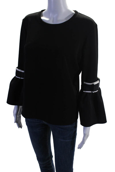 Edward Achour Womens Long Sleeve Bow Trim Bell Sleeve Blouse Black Size 44