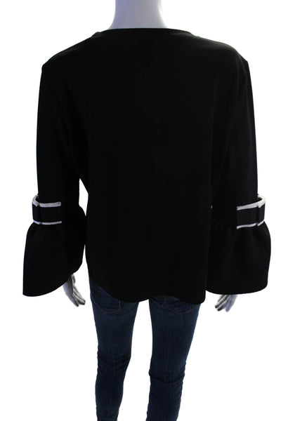 Edward Achour Womens Long Sleeve Bow Trim Bell Sleeve Blouse Black Size 44