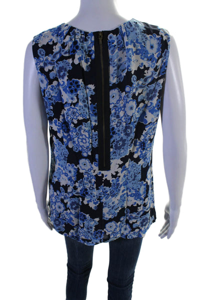 Tory Burch Womens Silk Floral Round Neck Sleeveless Blouse Top Blue Size 10