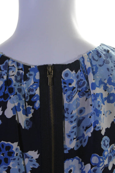 Tory Burch Womens Silk Floral Round Neck Sleeveless Blouse Top Blue Size 10