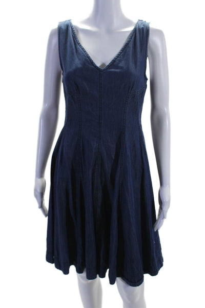 Holding Horses Womens Cotton Blend Denim V-Neck Sleeveless Dress Blue Size 4P