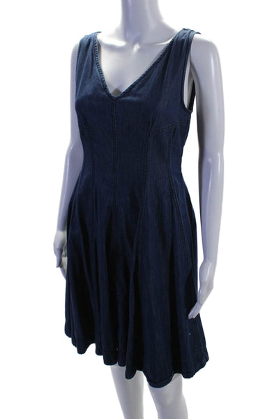 Holding Horses Womens Cotton Blend Denim V-Neck Sleeveless Dress Blue Size 4P