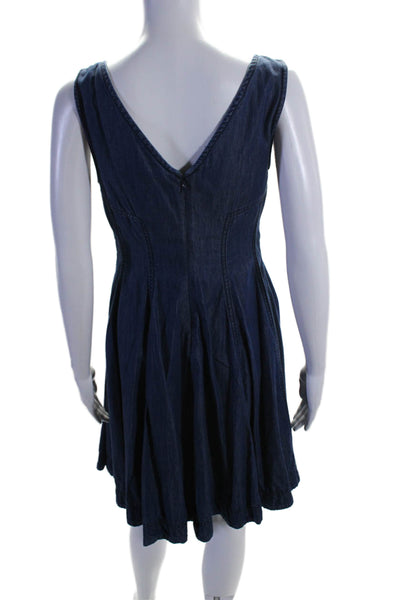 Holding Horses Womens Cotton Blend Denim V-Neck Sleeveless Dress Blue Size 4P