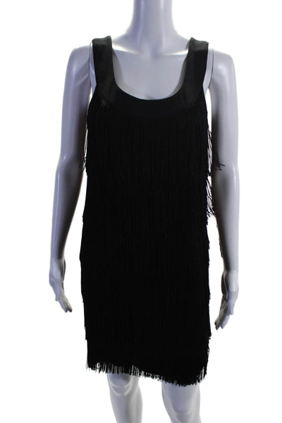 Donna Morgan Womens Stretch Fringe Trim Sleeveless Mini Dress Black Size 4